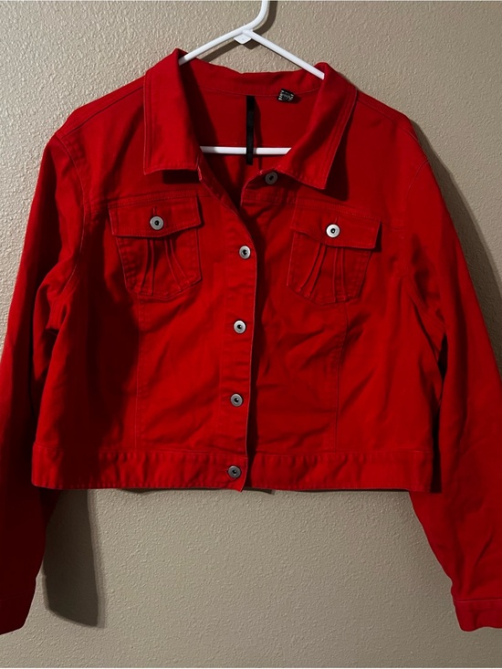 Skyes The Limit Jackets & Blazers - Women’s Bright Red Button-Front Jean Jacket